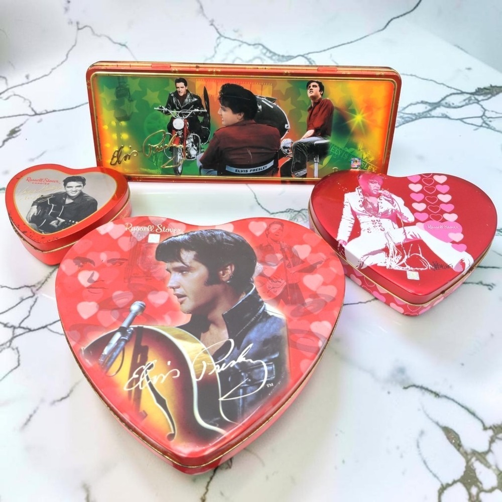 VTG Russell Stover Elvis Presley Candy Tin Lot 4 Heart Rectangular 1997-2004